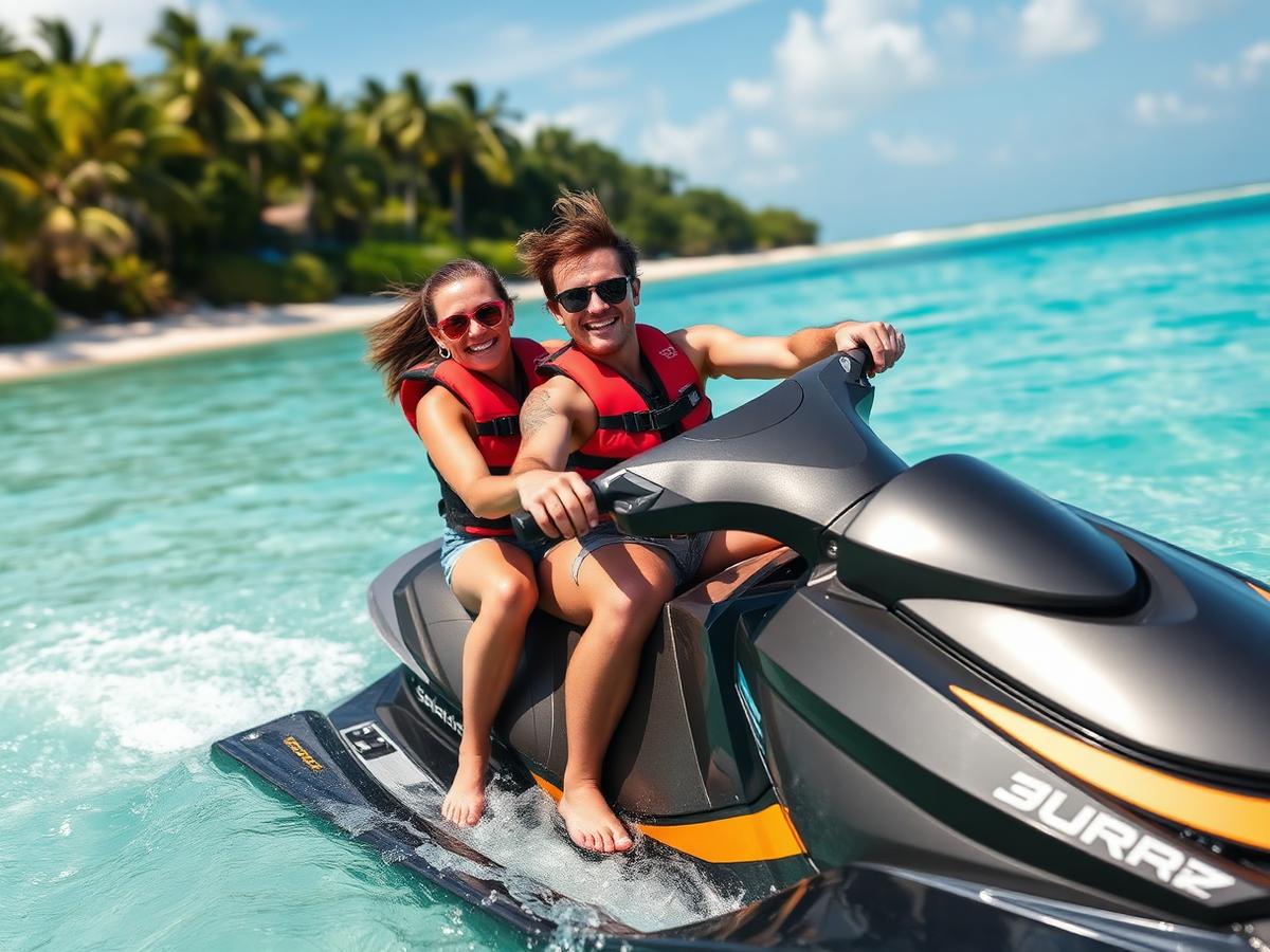 Jet ski in Paje, Zanzibar — two riders in life jackets sharing a ski